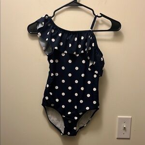 Carters girls Navy Polka Dot and ruffle one shoulder Swimsuit size 10